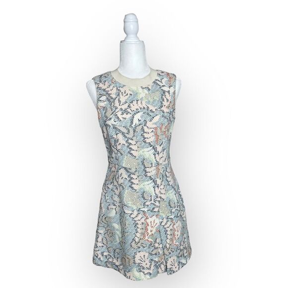 Tory Burch Dahlia Ivory Jacquard Stretch Fit and Flare Sleeveless Dress - Picture 1 of 7